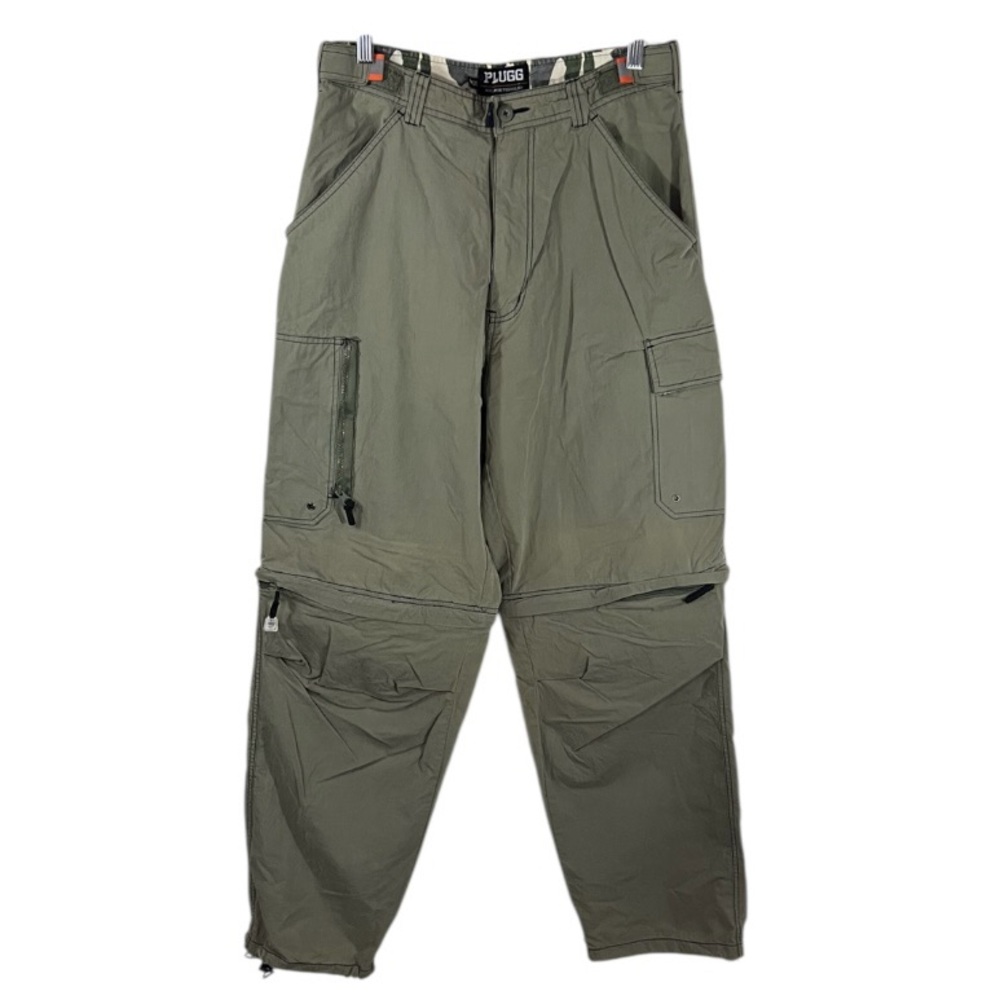 Vintage Plugg Pants Size 32L Long Baggy Y2K Cargo Convertible Khaki Cotton/Nylon